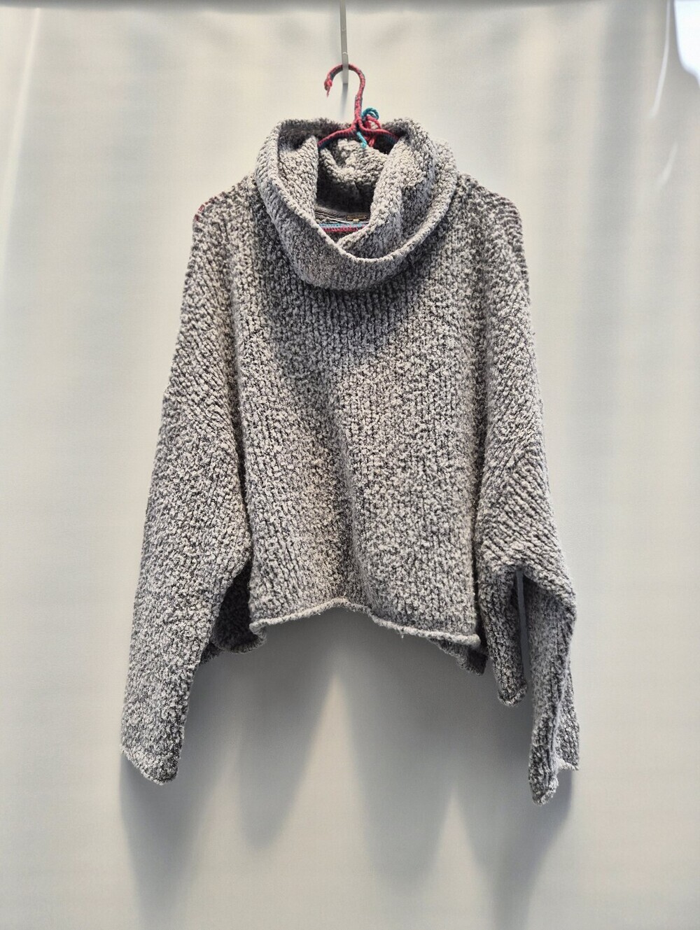 Free People BFF Sweater S Grey Cowl Neck Oversized Cozy Cabin Boho Distressed
